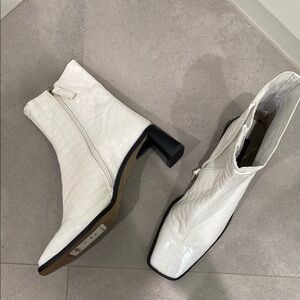 Elegant White Croc-Embossed Ankle Boots